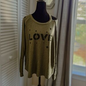 Chaser Olive Green Cold (One) Shoulder Sweatshirt - LG